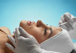 Aplicação de toxina botulínica na testa de uma paciente Aplicação de toxina botulínica na testa de uma paciente