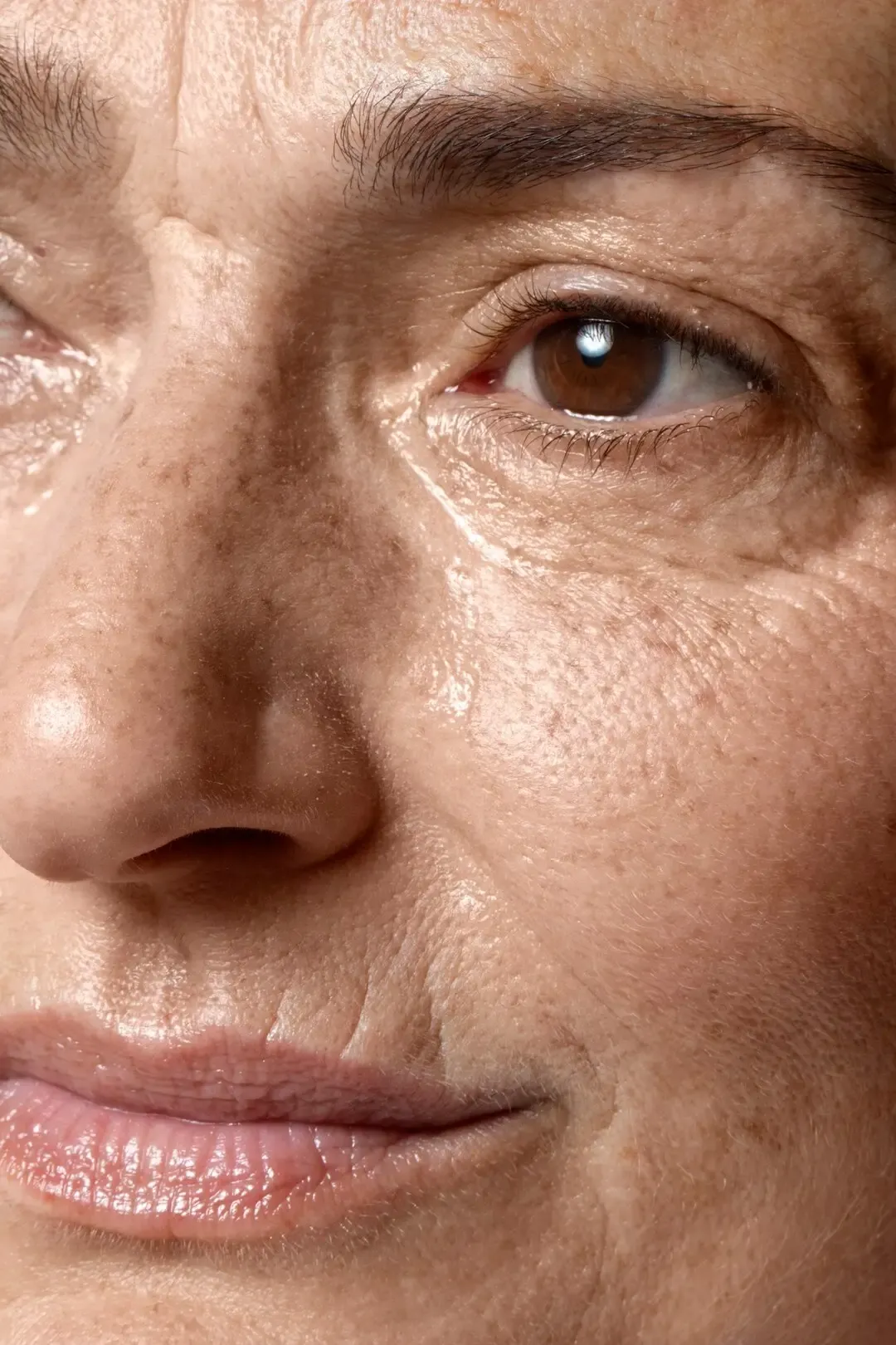Pele do rosto e pescoço hidratada após tratamento com skinbooster